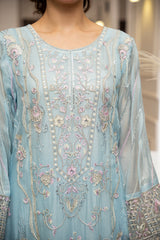 Ensembles By Zouj Unstitched 3 Piece Chiffon Edit Collection'2025-Frosted Blue