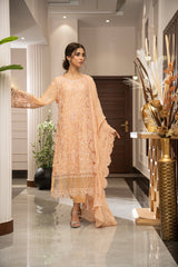 Ensembles By Zouj Unstitched 3 Piece Chiffon Edit Collection'2025-Serene Peach