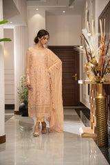 Ensembles By Zouj Unstitched 3 Piece Chiffon Edit Collection'2025-Serene Peach