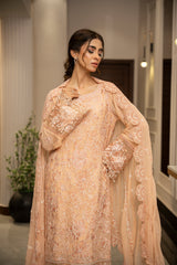 Ensembles By Zouj Unstitched 3 Piece Chiffon Edit Collection'2025-Serene Peach