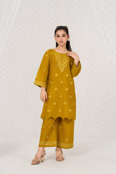 Khayat Stitched 2 Piece Emb Cotton Lawn Summer Suit-2-pc Mustard