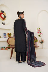 Threads & Weaves Black & Maroon Embroidered Lawn 3-Piece Pret Suit