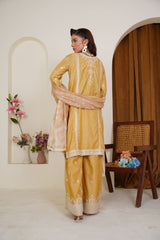 Threads & Weaves Golden Mustard Embroidered Viscose 3-Piece Pret Suit