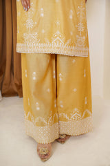 Threads & Weaves Golden Mustard Embroidered Viscose 3-Piece Pret Suit
