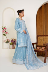 Threads & Weaves Powder Blue Embroidered Lawn 3-Piece Pret Suit