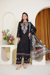Threads & Weaves Black Embroidered 3-Piece Ready-to-Wear Viscose Suit