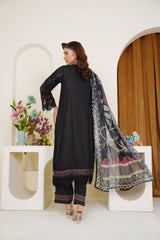 Threads & Weaves Black Embroidered 3-Piece Ready-to-Wear Viscose Suit