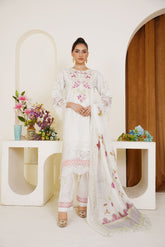 Threads & Weaves White Embroidered 3-Piece Ready-to-Wear Lawn Suit with Floral Dupatta