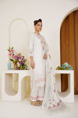 Threads & Weaves White Embroidered 3-Piece Ready-to-Wear Lawn Suit with Floral Dupatta