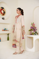 Threads & Weaves Ivory Cream Embroidered Lawn 3-Piece Pret Suit with Multicolor Dupatta
