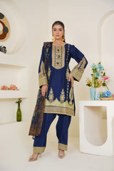 Threads & Weaves Royal Blue Embroidered Lawn 3-Piece Pret Suit