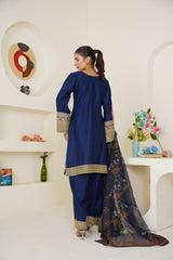 Threads & Weaves Royal Blue Embroidered Lawn 3-Piece Pret Suit