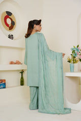 Threads & Weaves Pastel Sea Green Solid 3-Piece Ready-to-Wear Suit with Embroidered Dupatta & Trouser