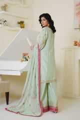 Threads & Weaves Mint Green & Pink Embroidered Viscose 3-Piece Suit
