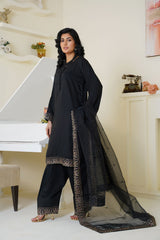 Threads & Weaves Classic Black Embroidered Viscose 3-Piece Suit