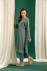 Basics By Zouj Stitched Co Ords Emb S/S Collection'2025-Dark Green