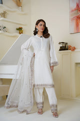 Threads & Weaves Ivory White Embroidered Viscose 3-Piece Suit