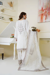 Threads & Weaves Ivory White Embroidered Viscose 3-Piece Suit