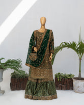 Saira Sultana Stitched Wedding Formals Suit-Zunairah-Bottle Green
