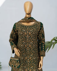 Saira Sultana Stitched Wedding Formals Suit-Zunairah-Bottle Green