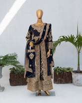 Saira Sultana Stitched Wedding Formals Suit-Muneeha-Navy Blue