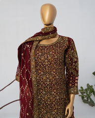 Saira Sultana Stitched Wedding Formals Suit-Zunairah-Maroon