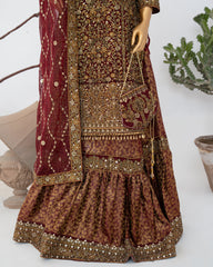 Saira Sultana Stitched Wedding Formals Suit-Zunairah-Maroon