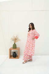 Preet Print Edit By Suitsu Stitched Summer Suit-Syrah Peach Peony
