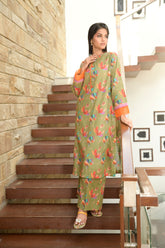 Preet Print Edit By Suitsu Stitched Summer Suit-Riah Olive Zest