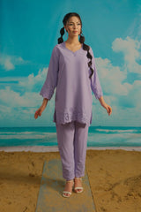 Dhaga Stitched Solid 2 Piece Emb Suit-Lilas