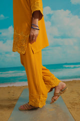 Dhaga Stitched Solid 2 Piece Emb Suit-Mango Tango