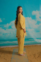 Dhaga Stitched Solid 2 Piece Emb Suit-Butterscotch