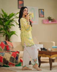 Dhaga Stitched 2 Piece Co-ords Set-Creme Brulee