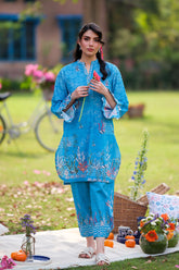 Print Muse By Sahar Stitched Co Ords Cambric Suit-Azure Spring