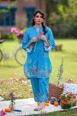 Print Muse By Sahar Stitched Co Ords Cambric Suit-Azure Spring
