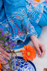 Print Muse By Sahar Stitched Co Ords Cambric Suit-Azure Spring