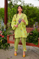 Print Muse By Sahar Stitched Co Ords Cambric Suit-Lime Blossom