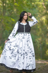 Urban Cut-Printed Dress With Embroidered Overlay Vest-C0280