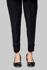 Urban Cut Jet Black Stitched Embellished Trouser ?100% Cotton