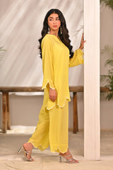 Dhaga Stitched 2 Piece Solids Crepe Summer Suit-Daffodil