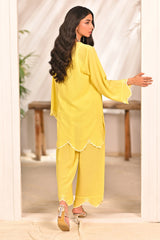 Dhaga Stitched 2 Piece Solids Crepe Summer Suit-Daffodil