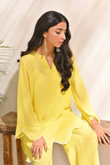 Dhaga Stitched 2 Piece Solids Crepe Summer Suit-Daffodil