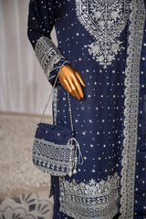 Saira Sultana Stitched 3 Piece Formals Collection-Mah-Jabeen - Navy Blue