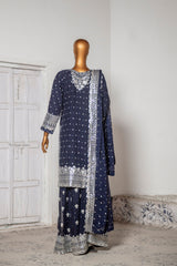 Saira Sultana Stitched 3 Piece Formals Collection-Mah-Jabeen - Navy Blue