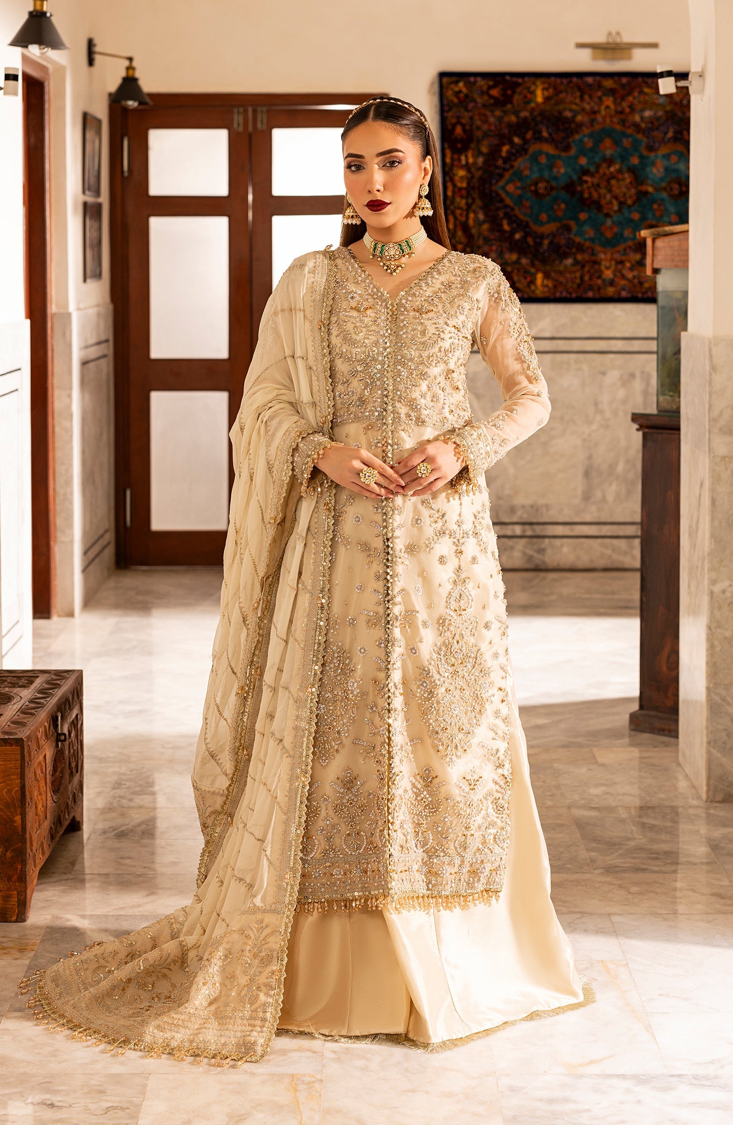 Model front look wearing Aylin Daisy formal dress with elegant design