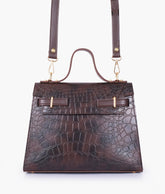 RTW Creation - Dark chocolate brown crocodile cross-body bag with top-handle