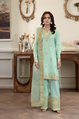 Summer Scent By Nine Needles Stitched 3 Piece Summer Suit-Dewdrop Green-NP-13