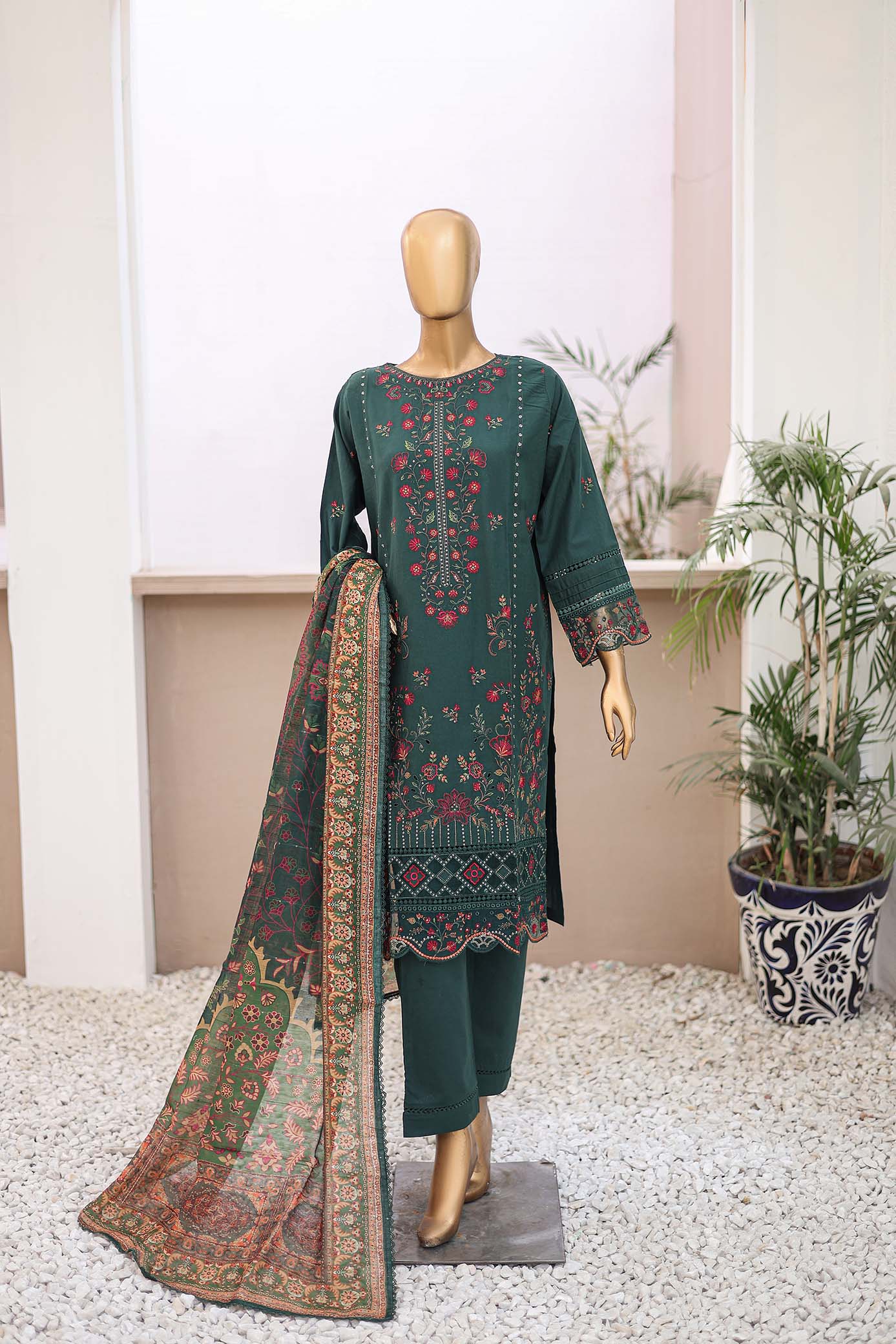 3 PC ? Teal - Festive Embroidered