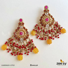 EARRINGS-0753 Red-Yellow - Zeesy Jewellery