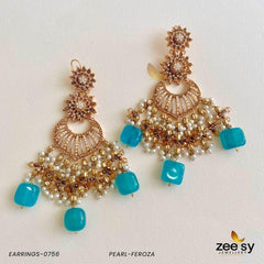 EARRINGS-0756 Pearl-Feroza - Zeesy Jewellery